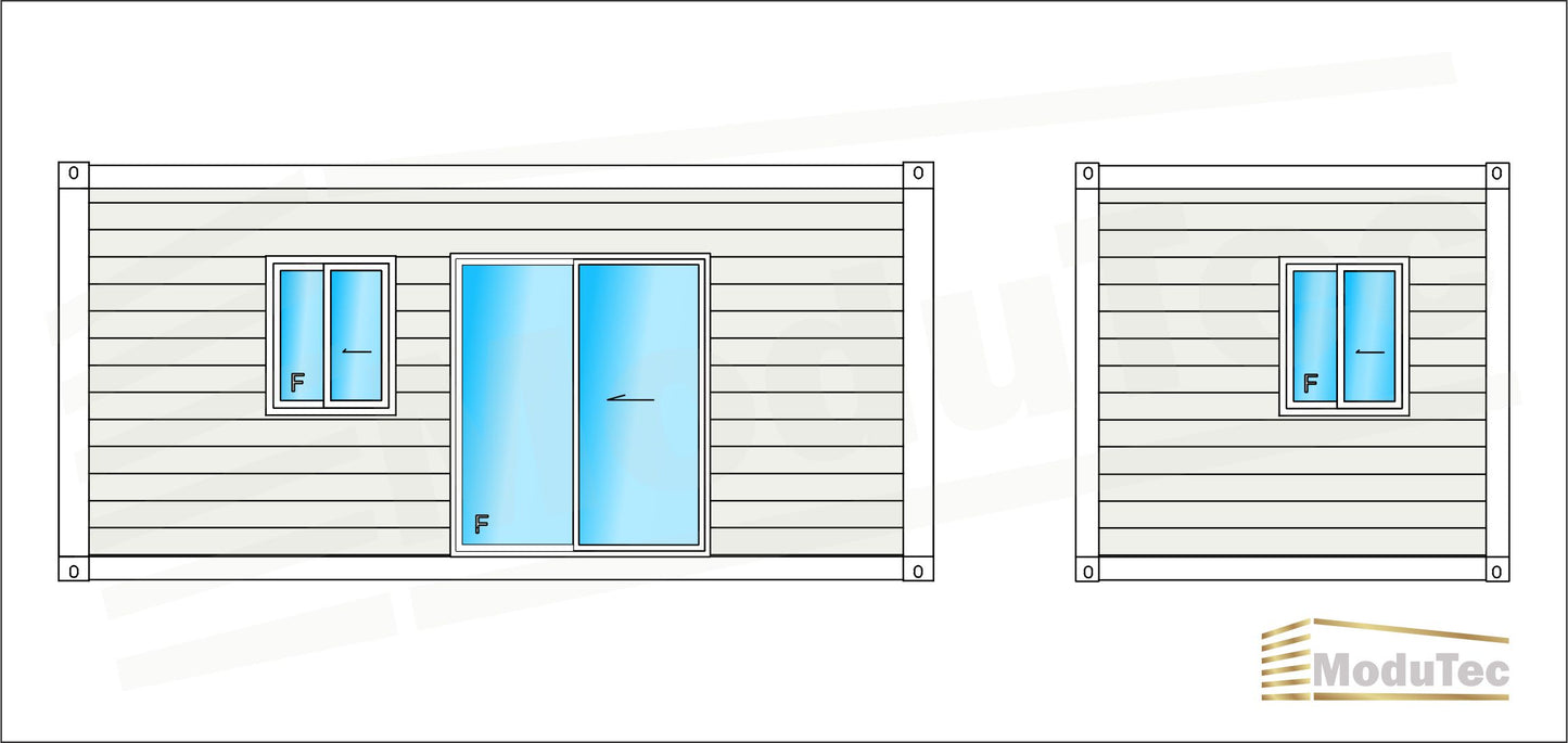 DIY flat pack building with sliding door granny flat